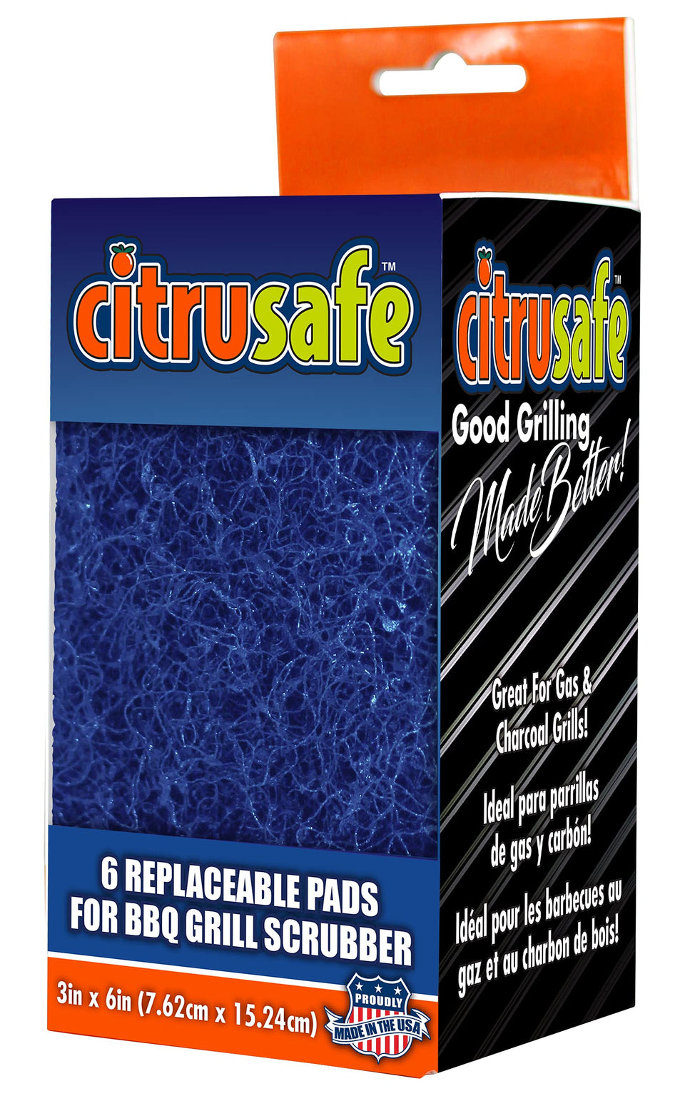 CitruSafe replaceable grill scrubber pads for a cool grill, removing grease and burnt residue safely