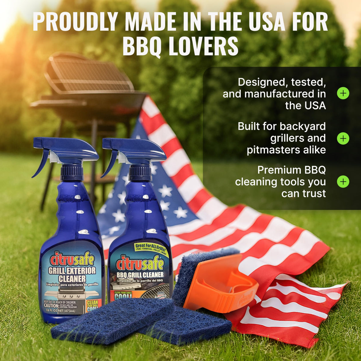 Citrusafe Grill Care Kit bottle cleanser uses citrus power for degreasing.
