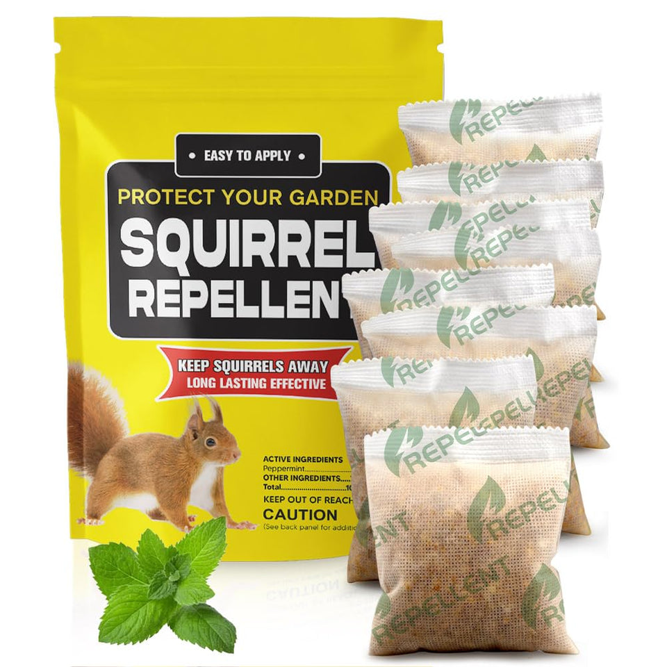 CJEIWYA Squirrel Repellent Pouch eight pack on shelf keeps feeders protected.