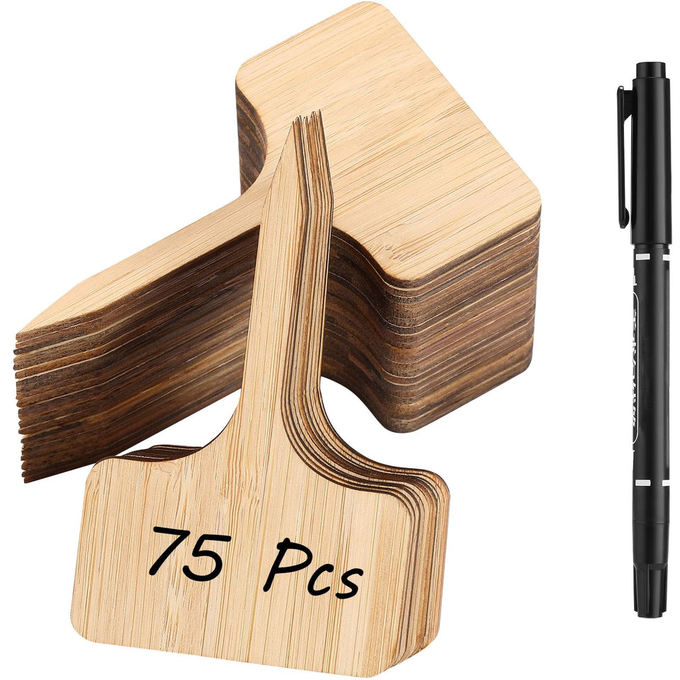 CJFocus bamboo plant labels with marker pen for easy labeling of seedlings.