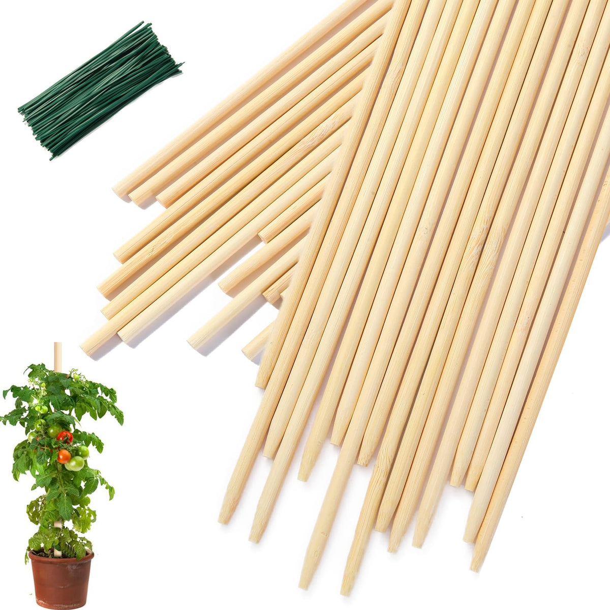 CJFocus bamboo plant stakes provide sturdy 18-inch support for pots and garden.