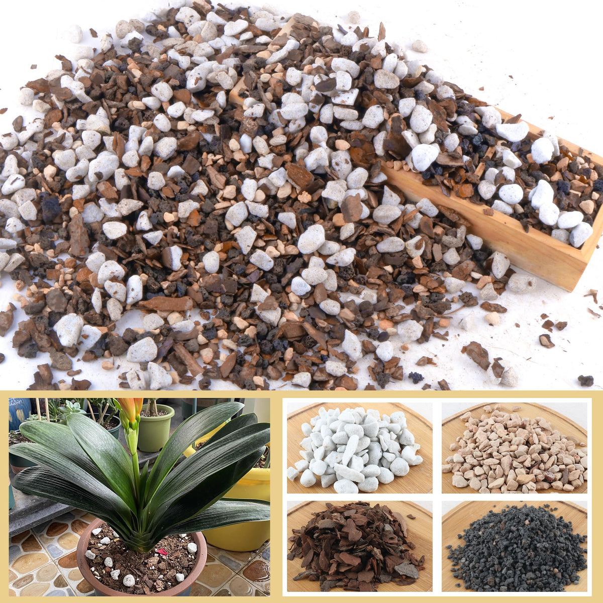CJGQ bonsai soil mix 2qt bag close up showing natural ingredients for healthy roots