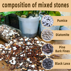 CJGQ bonsai soil mix lava rock close up highlights drainage for potted plants