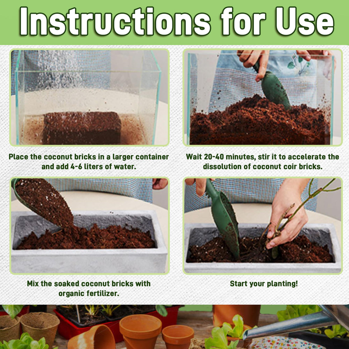 CJGQ Coco Coir Brick versatile use for seeds, pots, and beds.