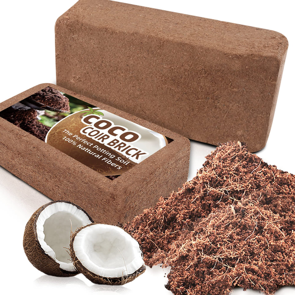 CJGQ Coco Coir Brick Packaging showing natural, ready-to-expand planting medium.