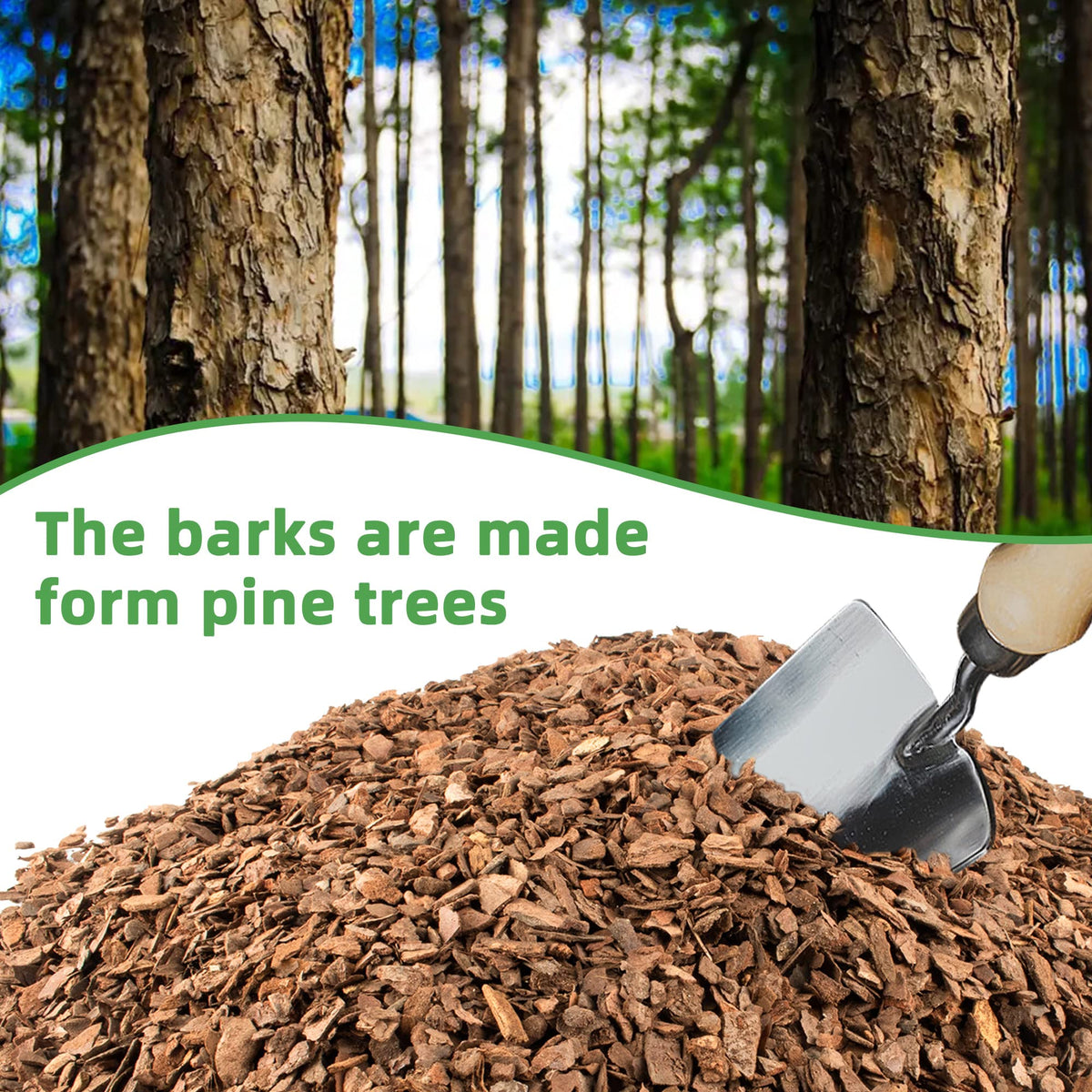 CJGQ pine bark 1-2 inch chips suitable for natural potting media.