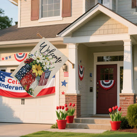 CJYGEGE porch display with flag adding festive patriotic ambience