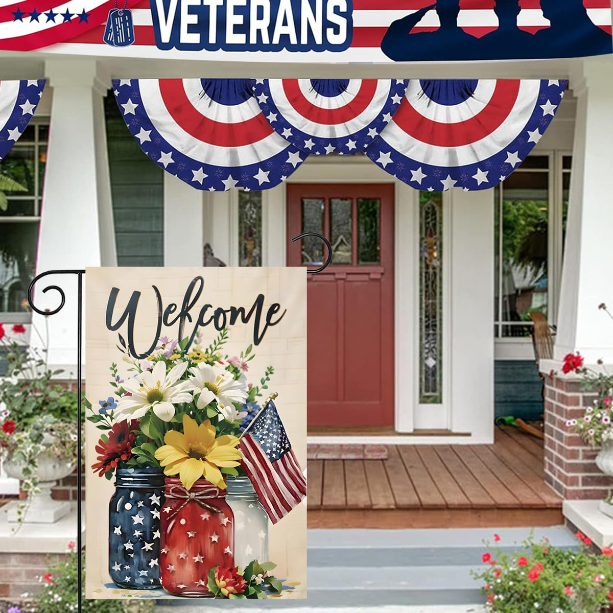 CJYGEGE double-sided patriotic flag on burlap remains vibrant from every angle