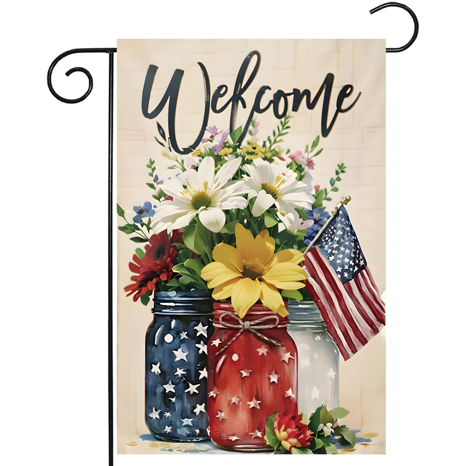 CJYGEGE Mason Jar Flowers flag fluttering in sunny front yard for holiday cheer