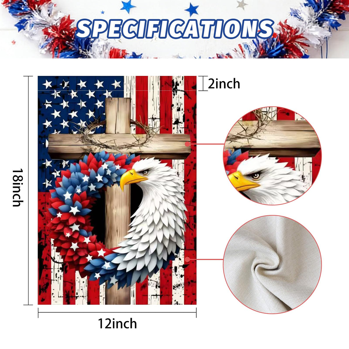 CJYGEGE eagle wreath flag back view showing double-sided art for outdoor display