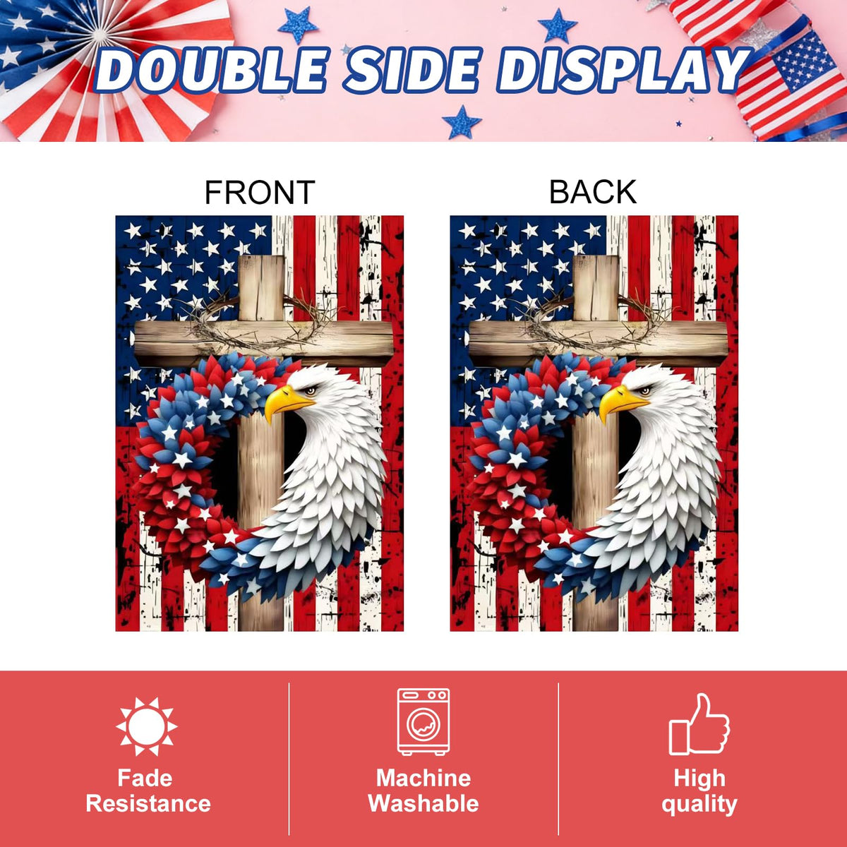 CJYGEGE durable edges and reinforced stitching on patriotic flag for lasting use