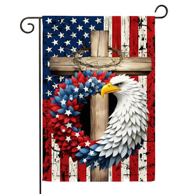 CJYGEGE patriotic flag front view with rustic burlap texture for outdoor porch decor