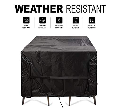 CKCLUU outdoor dining table cover waterproof close-up shows rain and snow resistance.