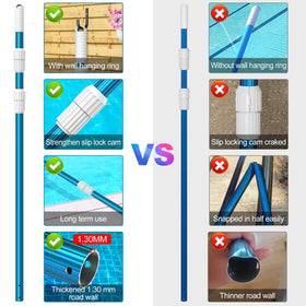 CKE extendable pool pole 5 to 15 feet with locking cams for stable length.