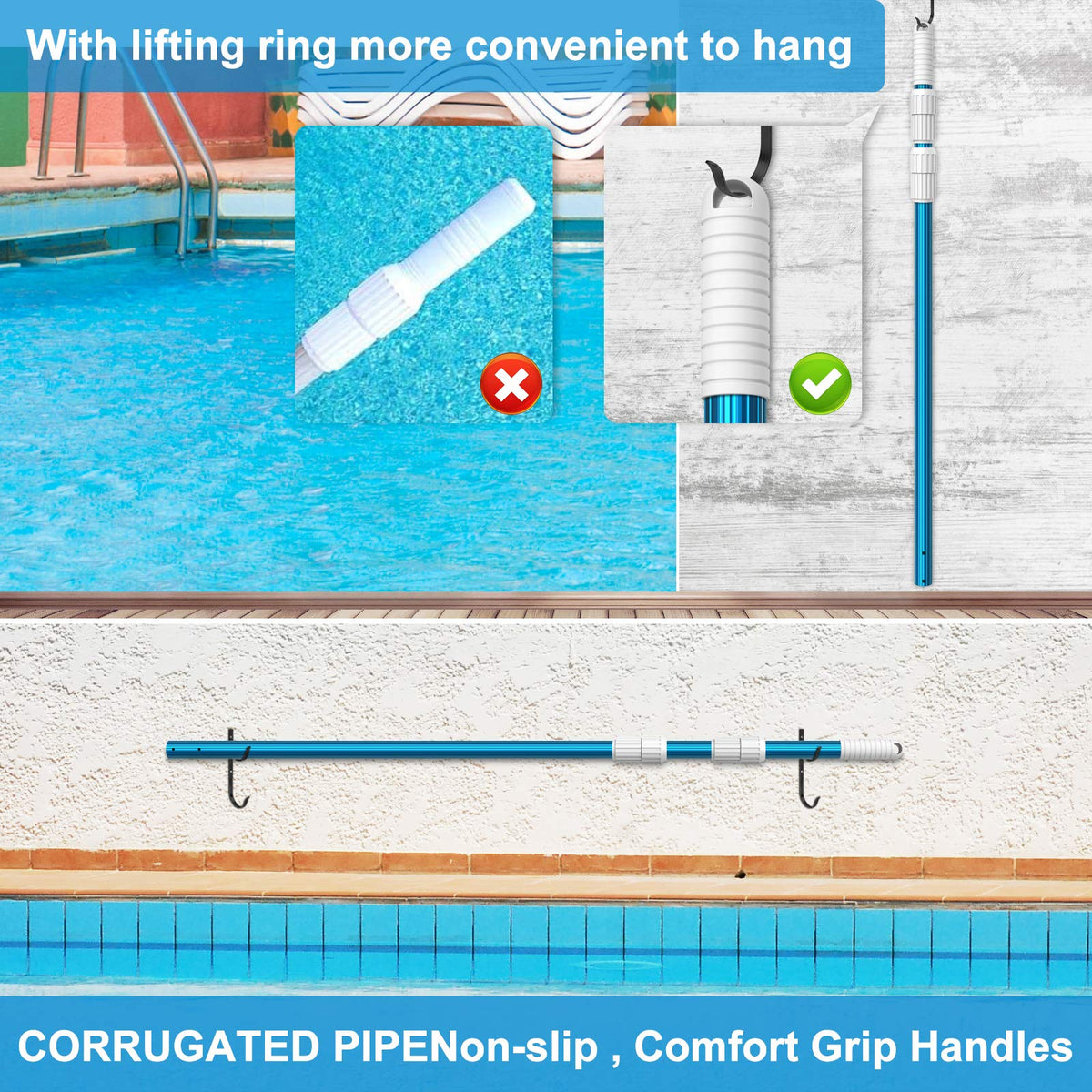 CKE blue anodized finish resists corrosion for long-term pool maintenance