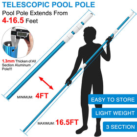 CKE pool pole with rubber-coated grip for secure cleaning.