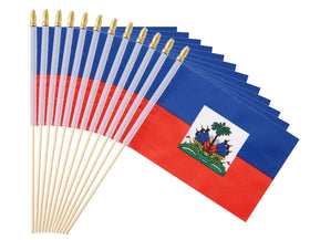 Ckexin Haiti flag on a stick with vivid color for events.