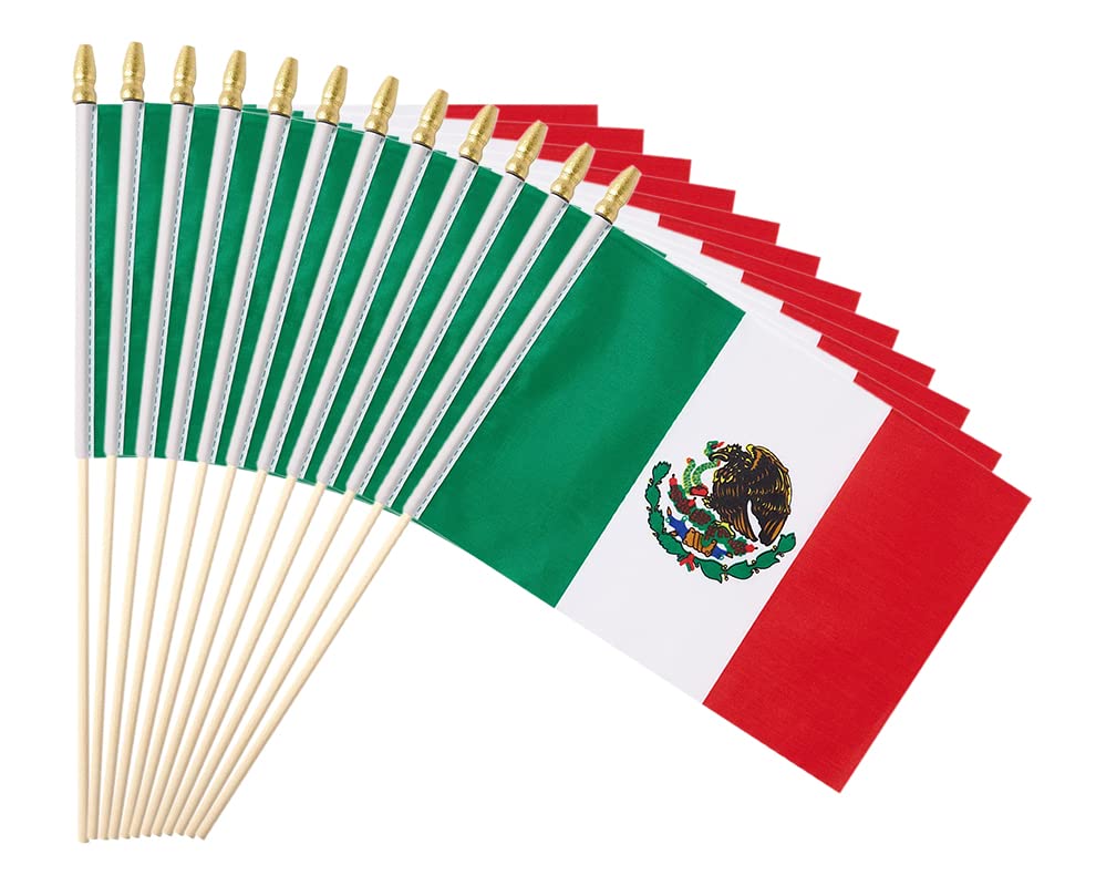 Ckexin Mexico flag on stick, 5x8 inch, ideal for bright display at events.