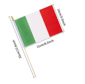 Compact Italy flag on stick ready for easy assembly.