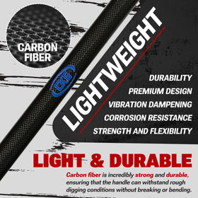 CKG carbon metal detecting shovel showing lightweight carbon handle for easy use