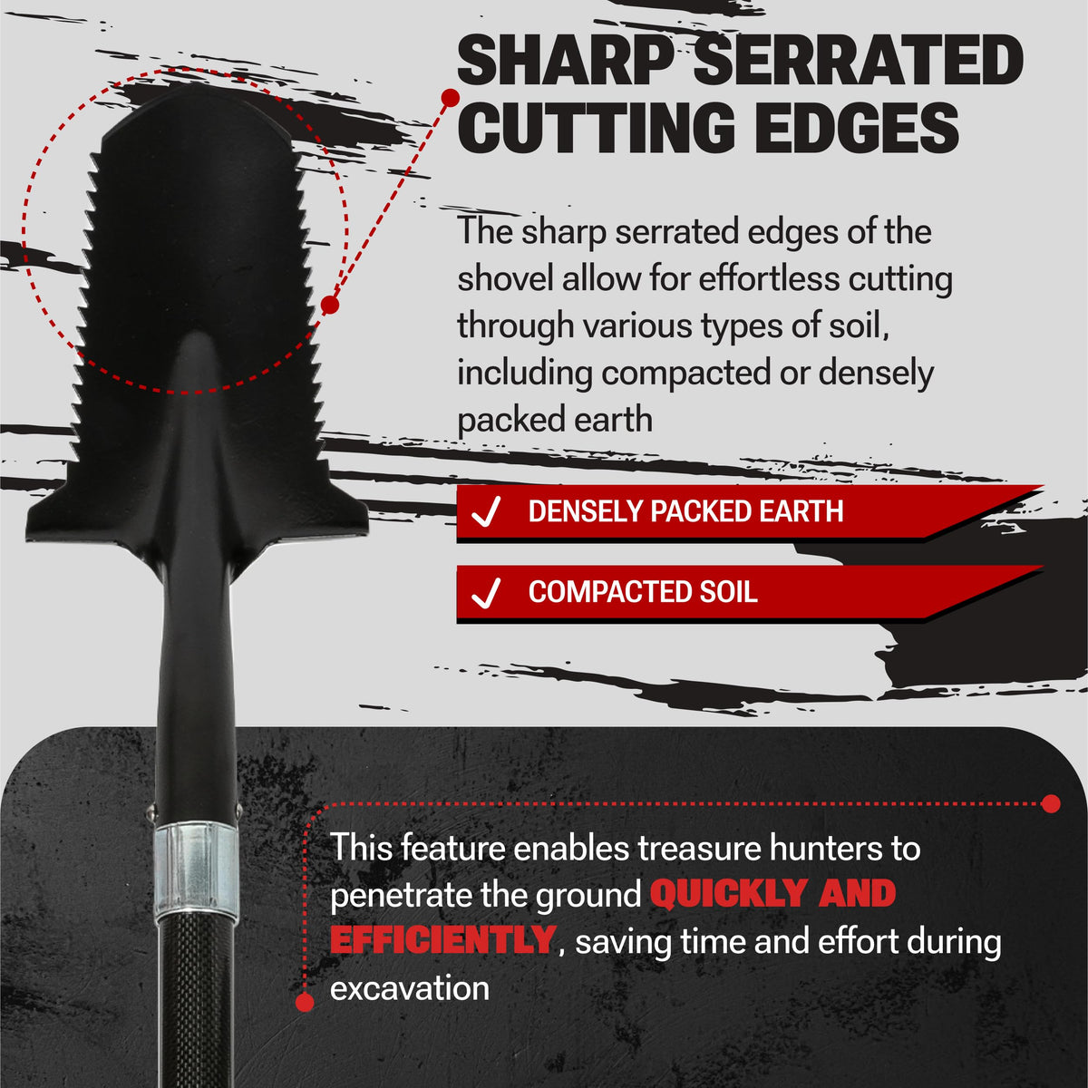 CKG heat-treated blade stays sharp for efficient digging