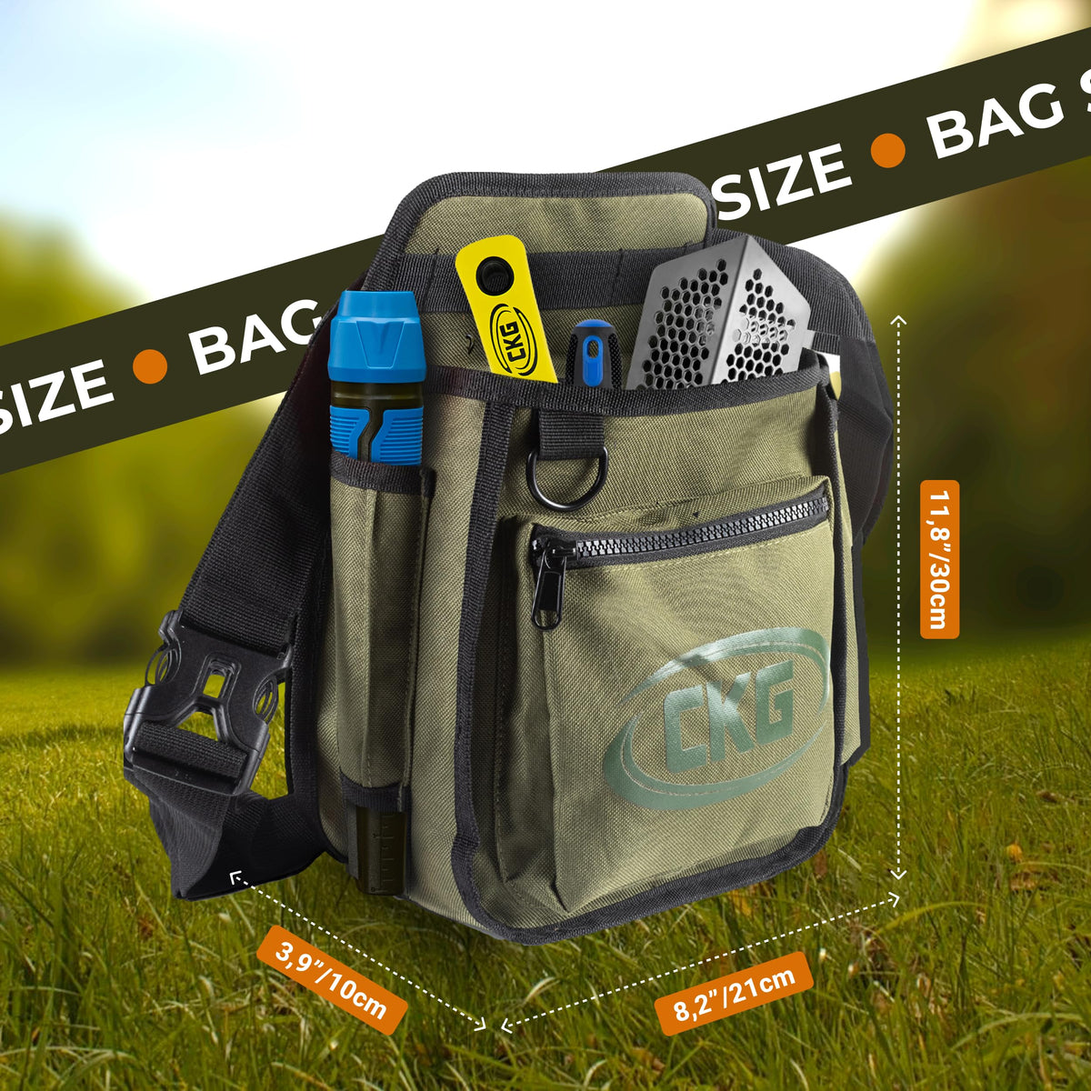 CKG metal detecting pouch has a lightweight design to reduce fatigue on long hunts.