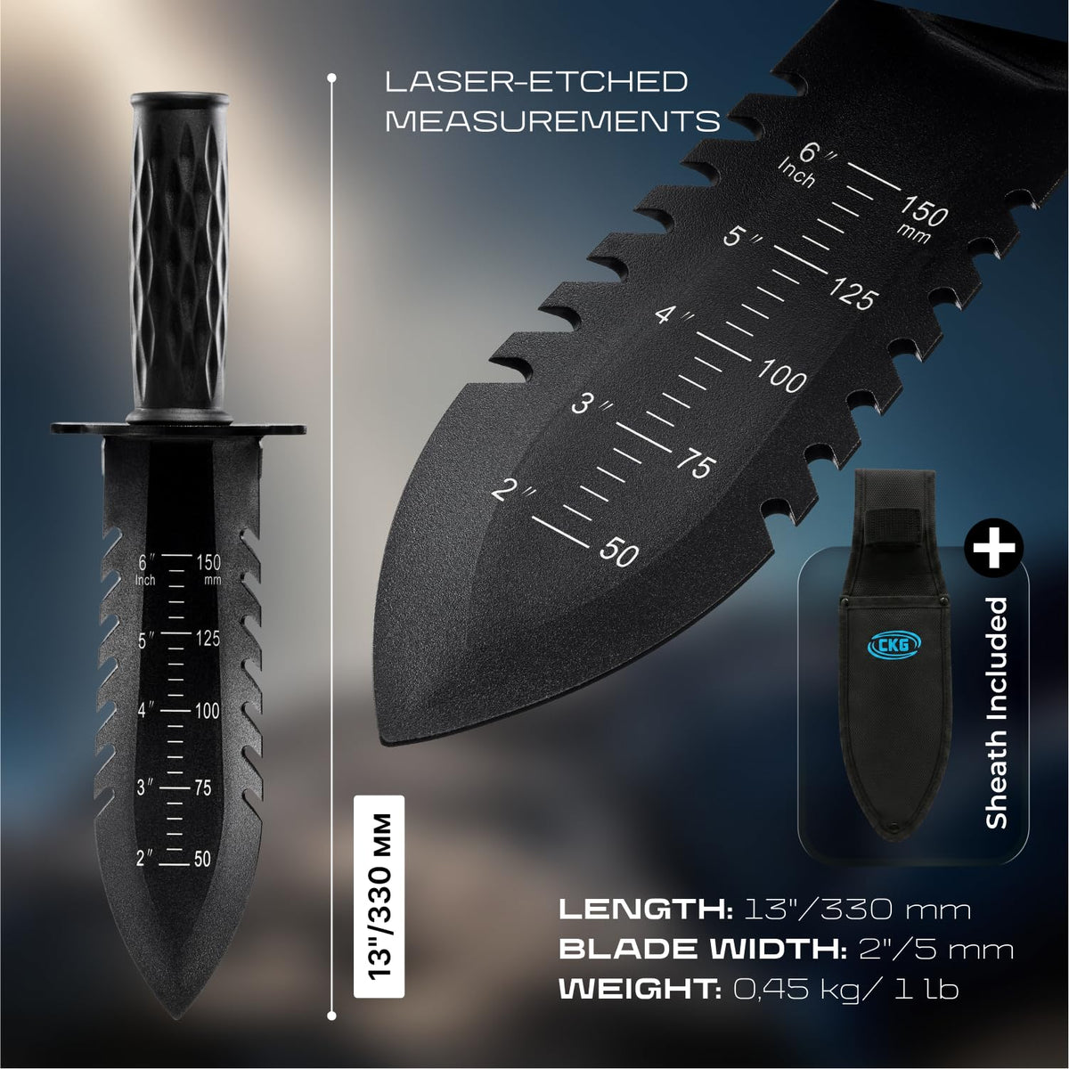CKG metal detecting shovel depth markings for accurate depth estimation