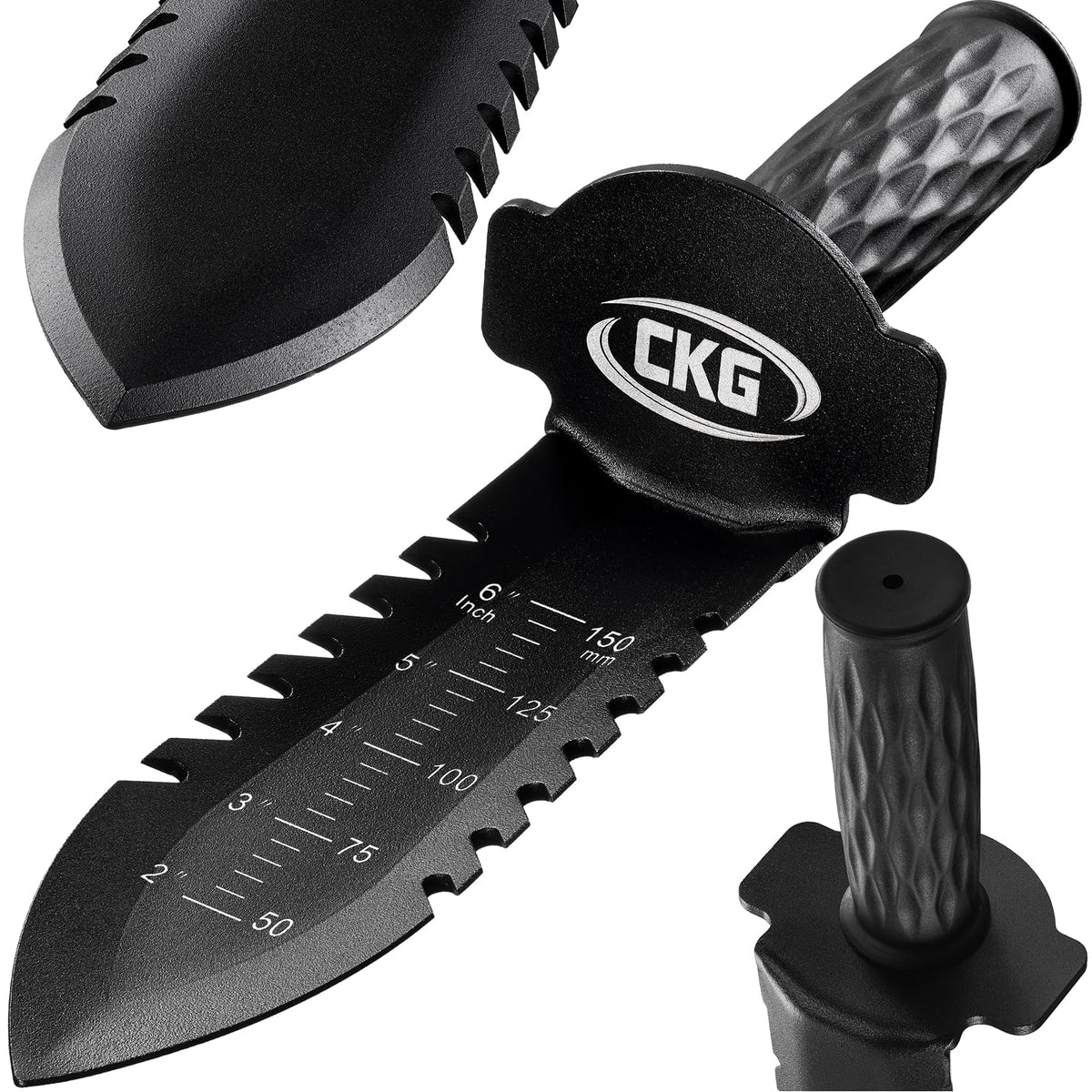CKG metal detecting shovel with double serrated blade for fast, precise digging