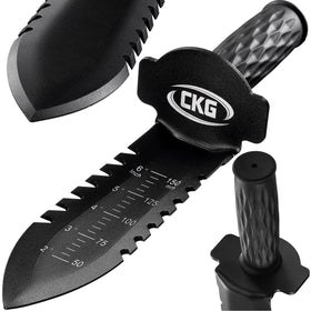CKG metal detecting shovel with double serrated blade for fast, precise digging