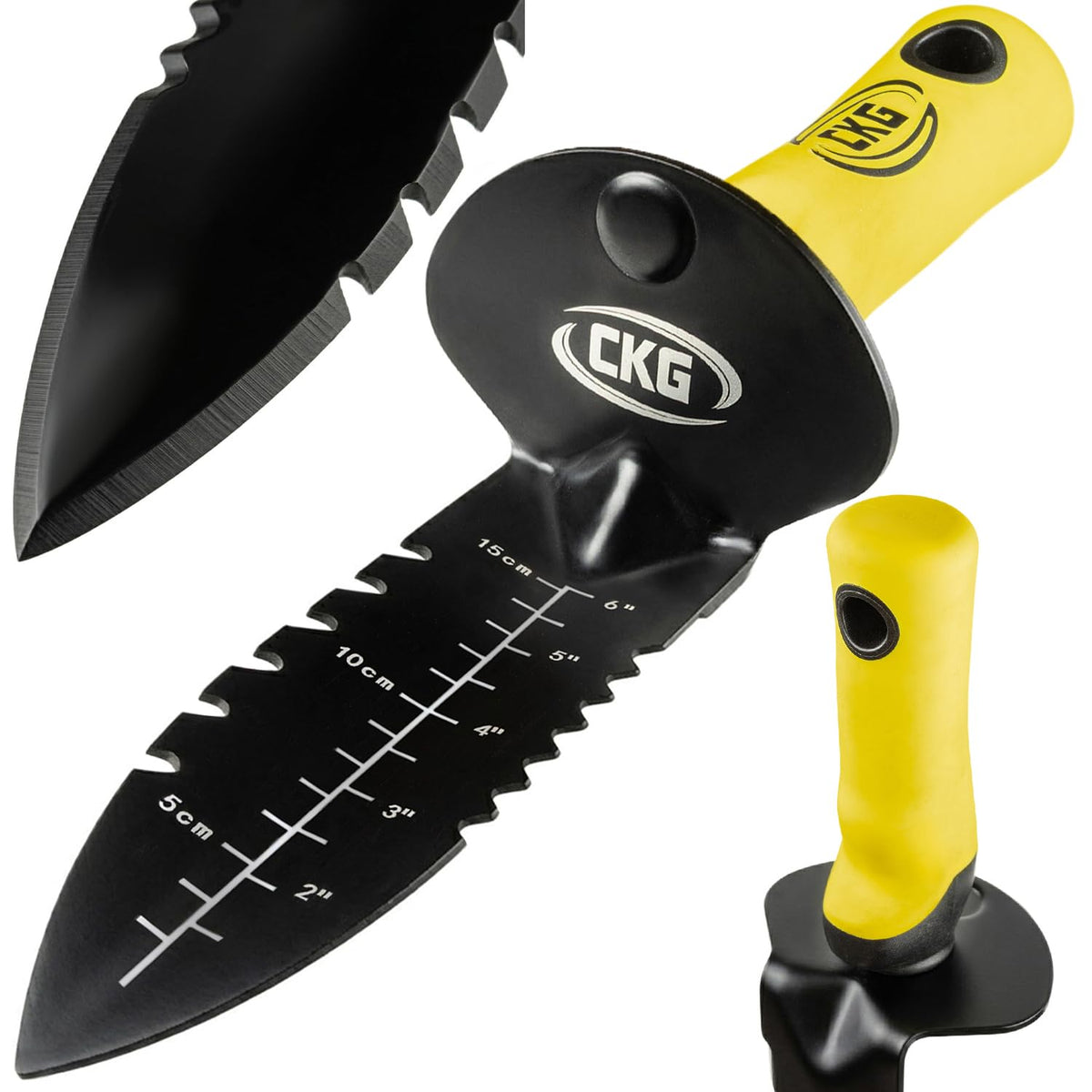 CKG metal detector shovel with durable, serrated edge for easy digging