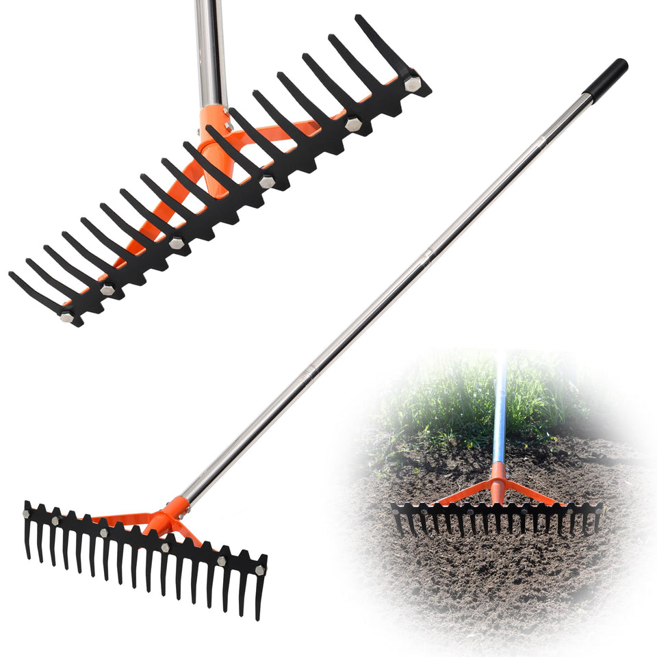 CKLT Garden Rake with 17 tines for efficient soil loosening and debris removal.