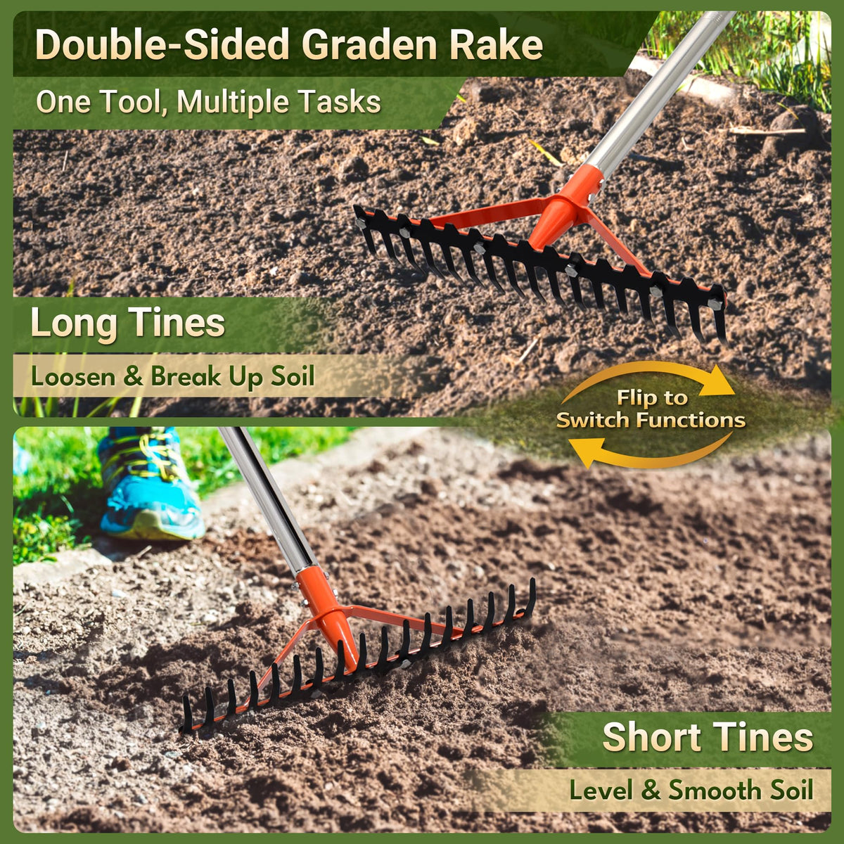 CKLT Garden Rake makes lawn cleanup quicker with powerful tines and solid construction.