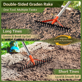 CKLT Garden Rake makes lawn cleanup quicker with powerful tines and solid construction.
