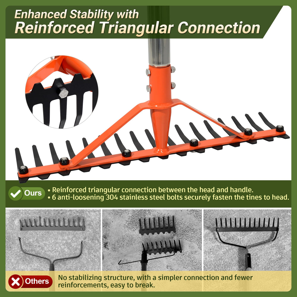 CKLT Rake uses corrosion-resistant screws for a secure, durable connection.