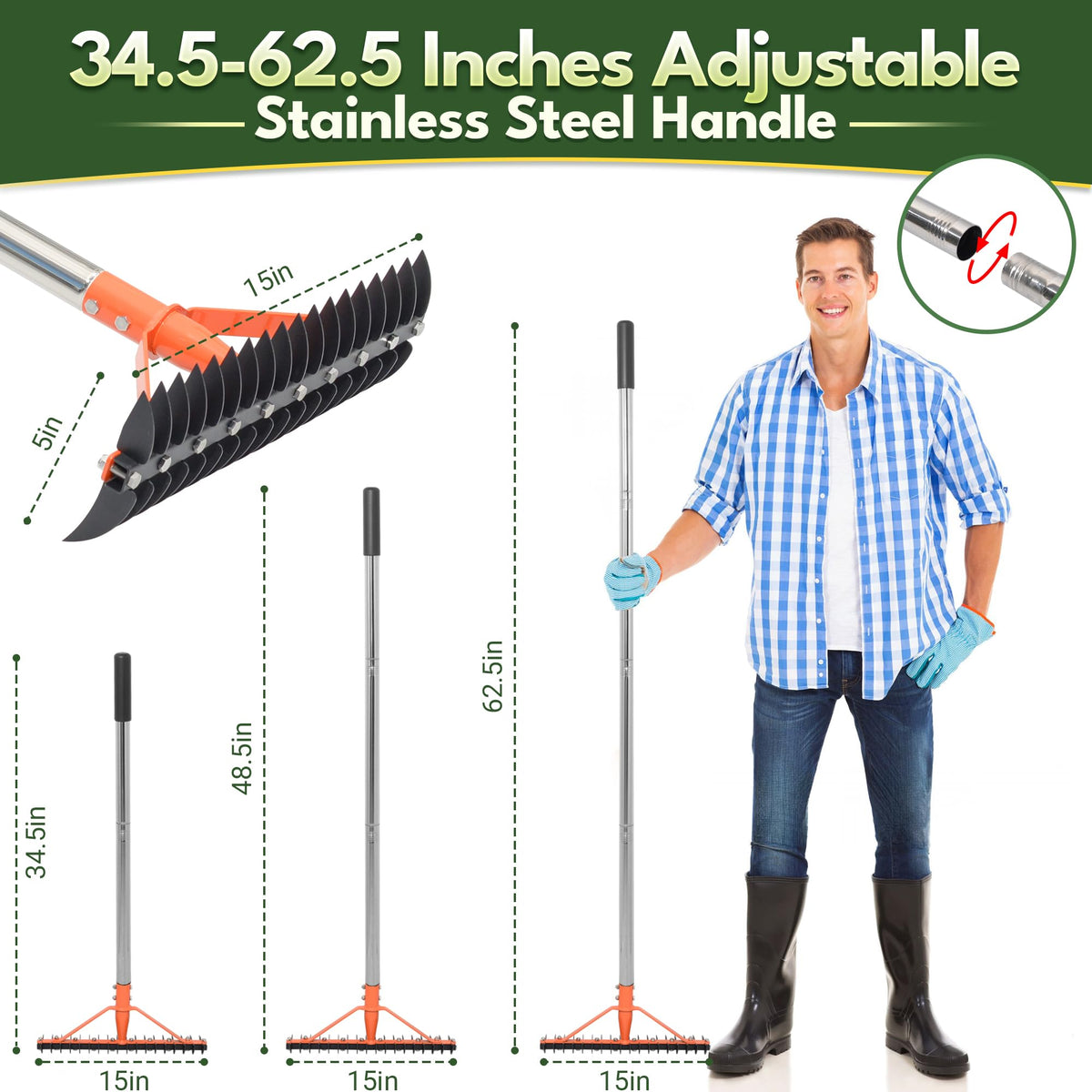 CKLT Thatch Rake stainless steel screws resist rust and loosening