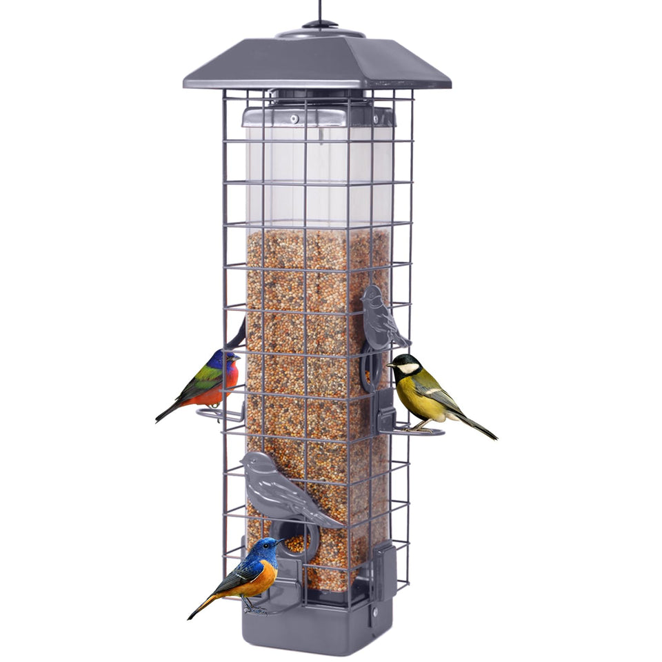 Ckoytals squirrel-proof feeder outdoors with metal mesh for quiet bird watching