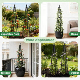 CL FUN Obelisk trellis blends with garden decor while remaining sturdy.
