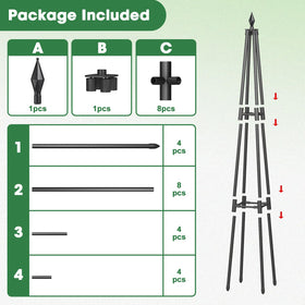 CL FUN Obelisk trellis supports tomatoes, cucumbers, beans and peas.
