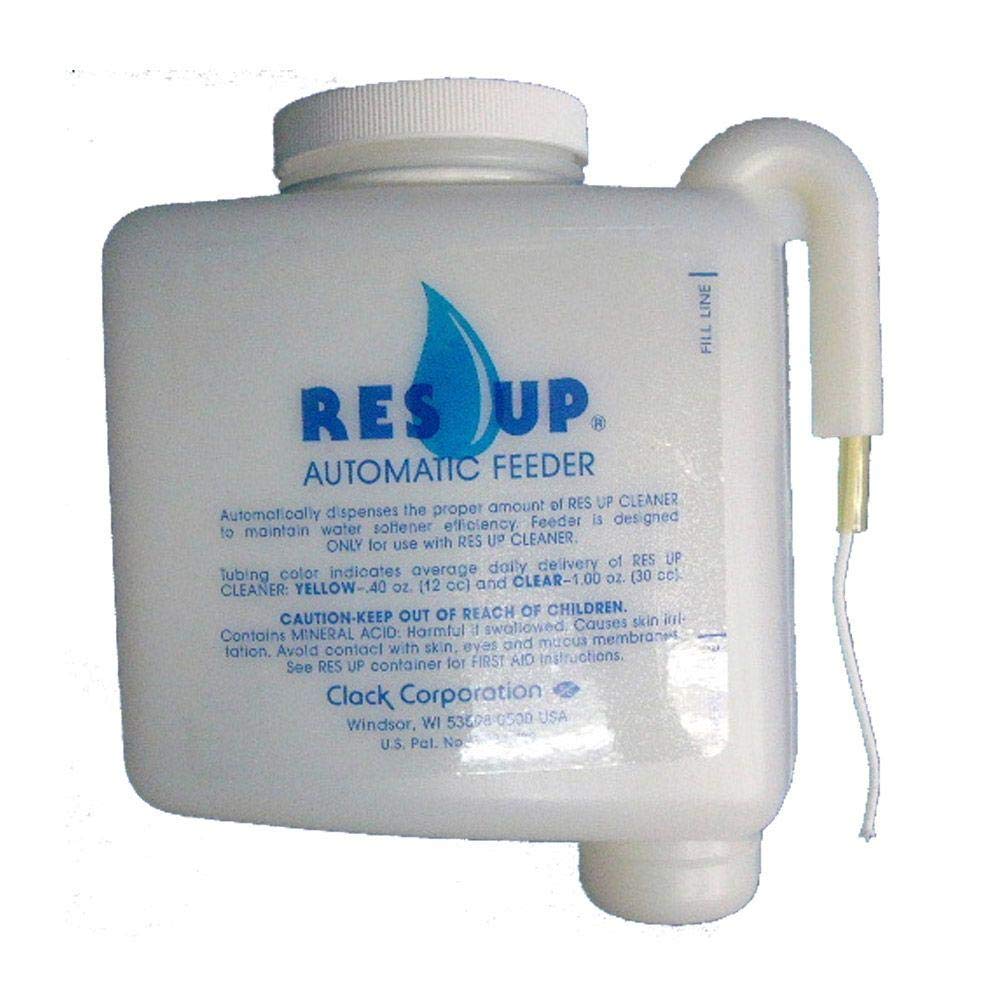 Clack Res-Up feeder with yellow tube installed demonstrates a simple setup for ongoing resin cleaning.