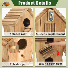 CLACKIBUKVYZ bird house close-up windows shows natural wood and sturdy design