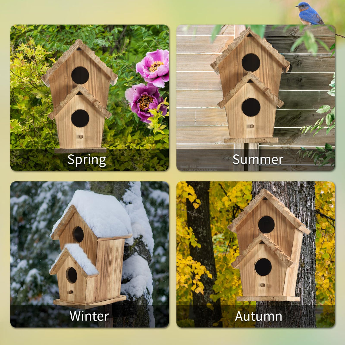 CLACKIBUKVYZ bird house hanging installation demonstrates versatile mounting options