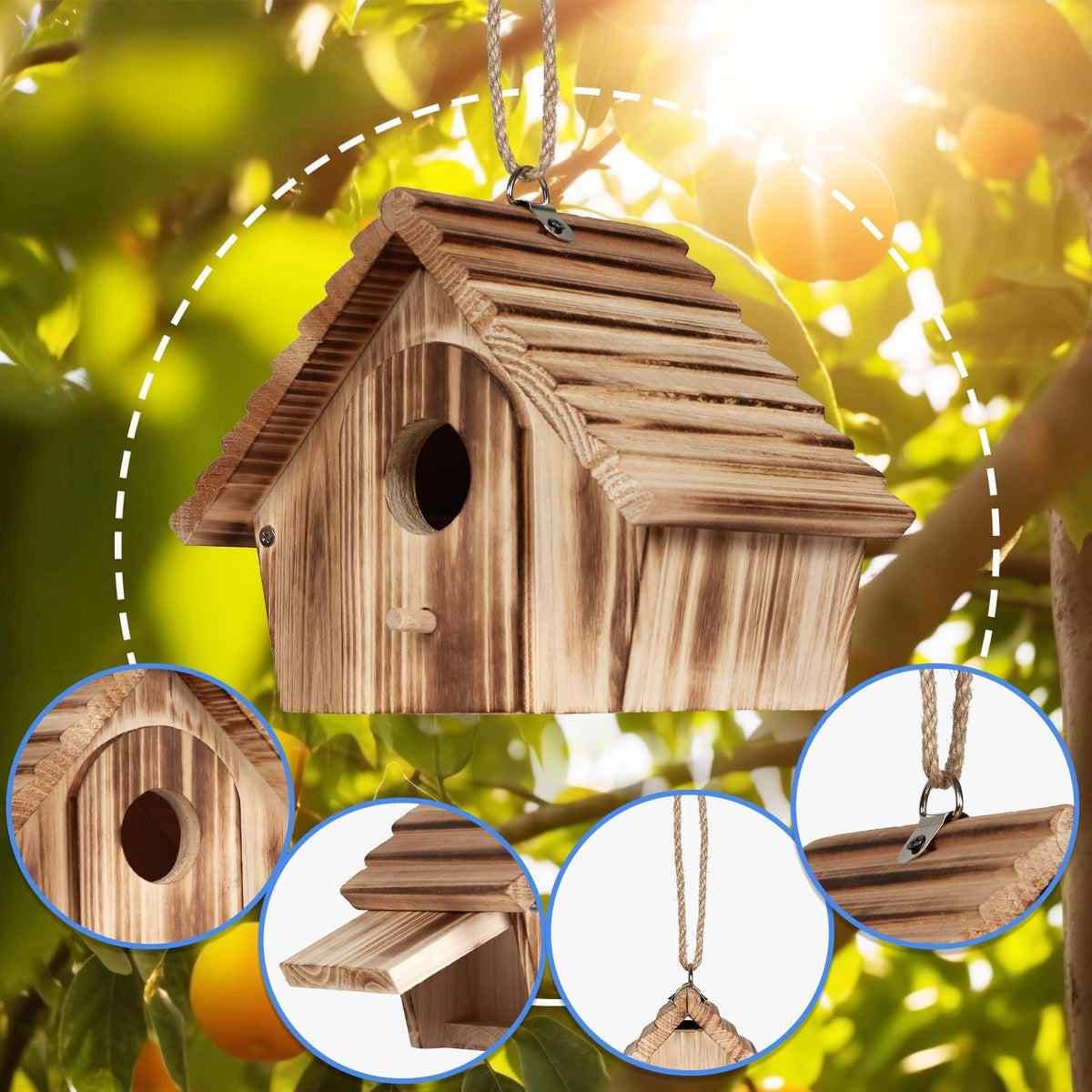 CLACKIBUKVYZ bluebird-nesting-box mounted on a branch boosts bird visits.