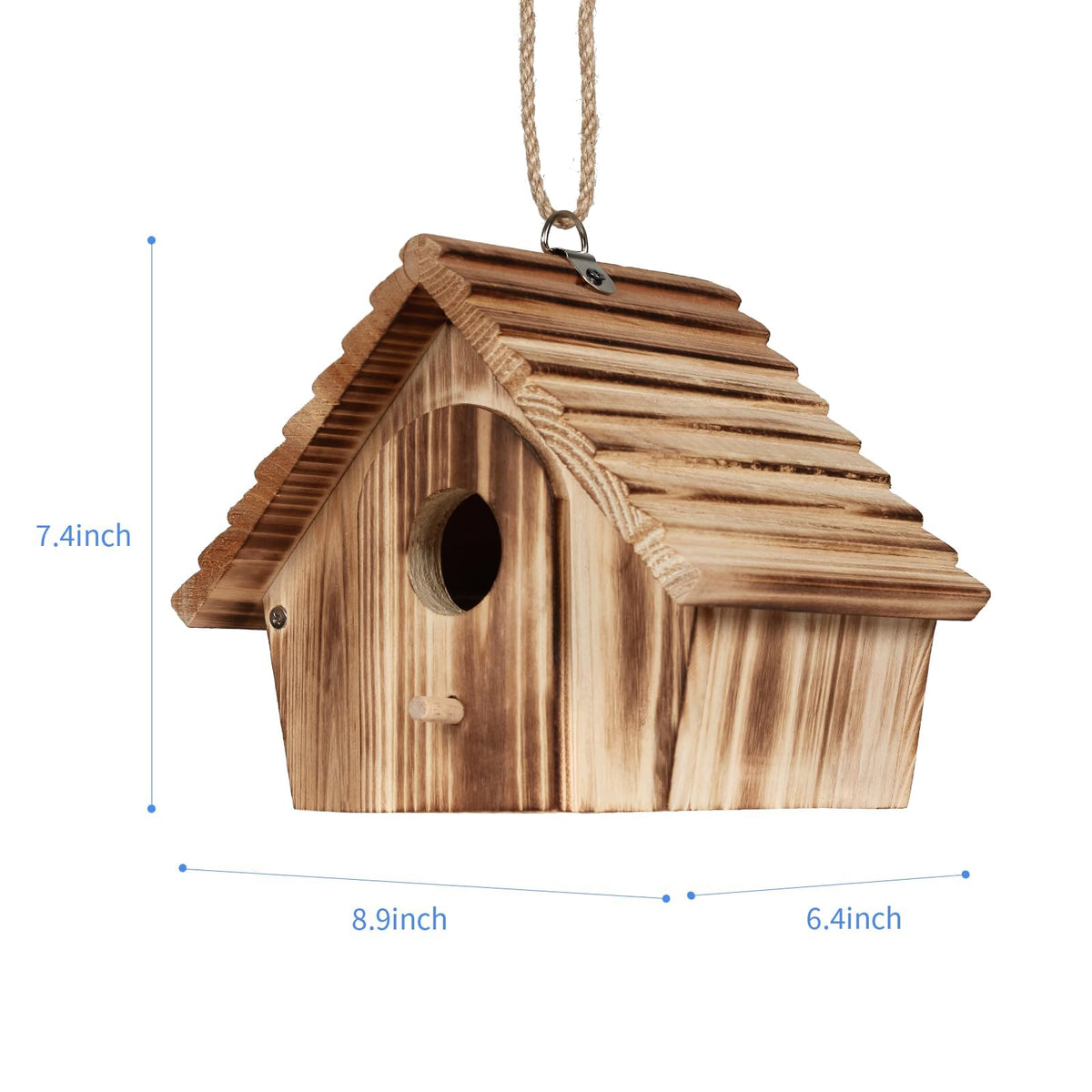 CLACKIBUKVYZ wooden-birdhouse closeup showing natural wood texture and craftsmanship.