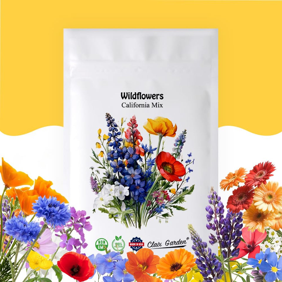 Claix Garden California Wildflower Mix seed pack for vibrant blooms and pollinator support.