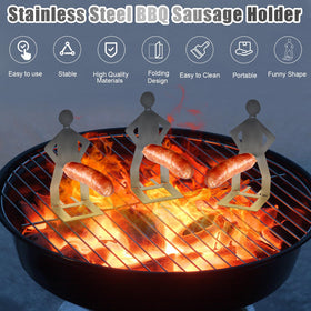 Clapery hot dog holder stand secures sausages for even outdoor grilling