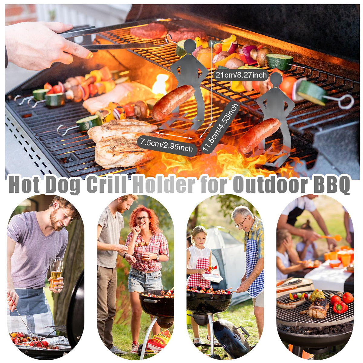Clapery multi-functional grill holder supports various small items on the grill