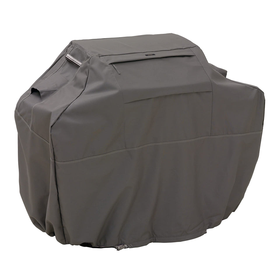 Classic Accessories Ravenna 58-inch grill cover protects Weber and others from rain and sun.