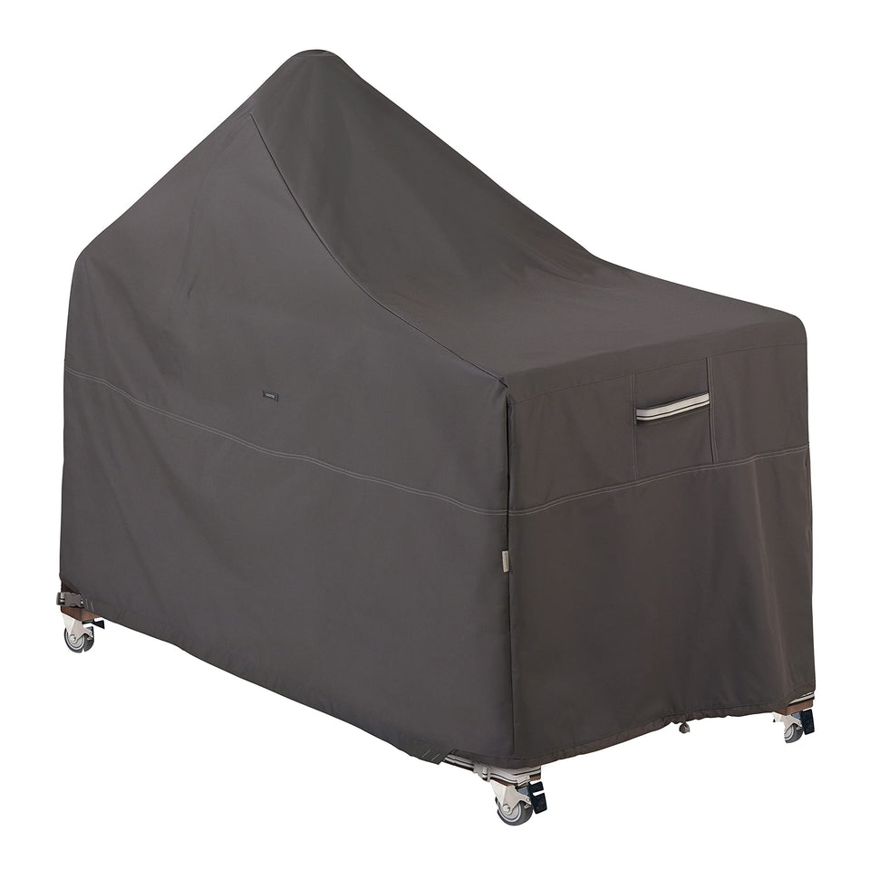 Classic Accessories Ravenna 60-inch Kamado Cover protects a ceramic grill from rain and sun.