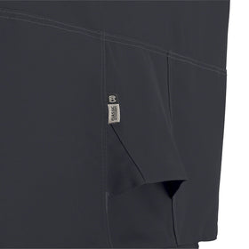 Elastic hem cords pass through a channel for a snug, secure fit.