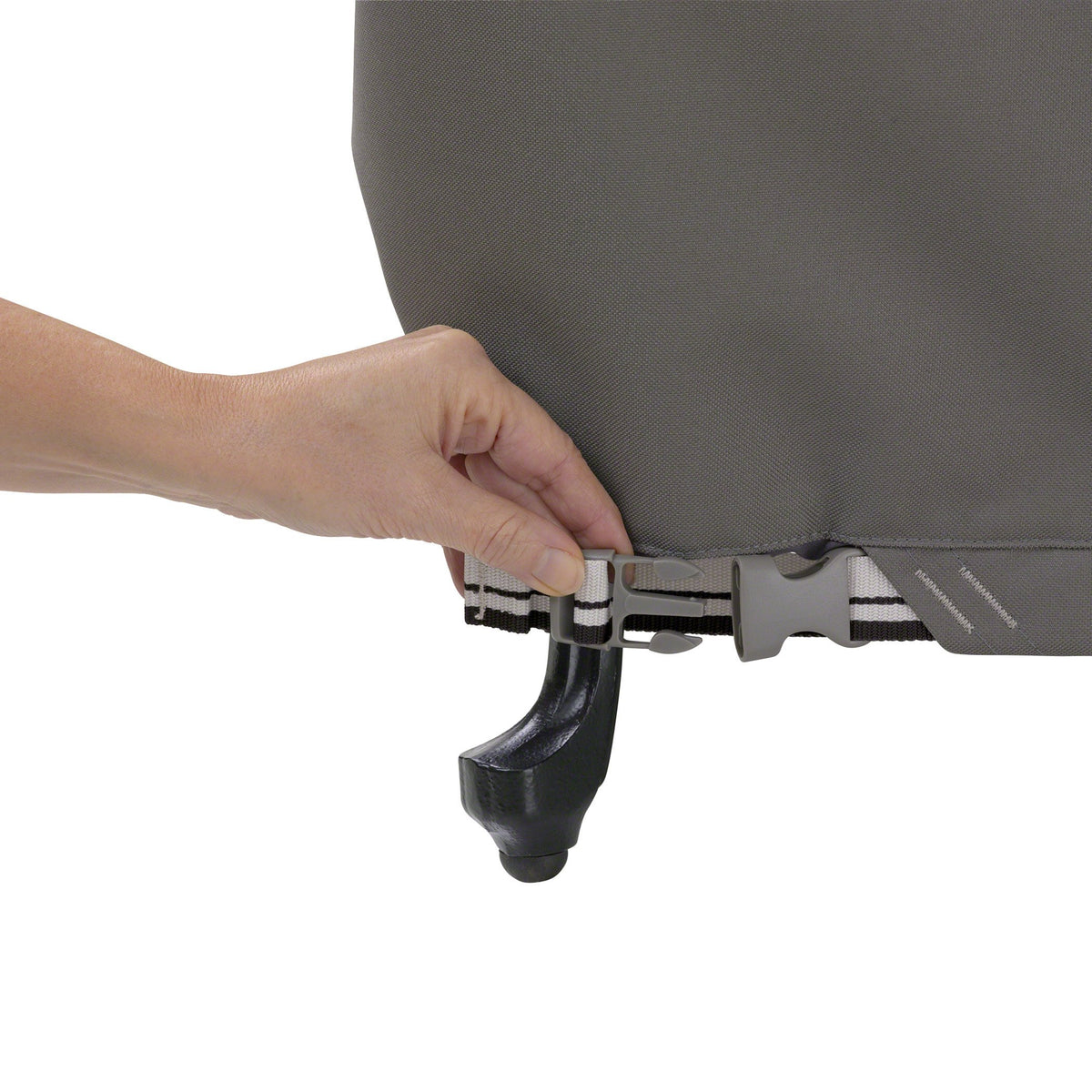 Ravenna cover demonstrates WindLock straps for secure wind resistance.